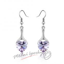 Náušnice Luxury heart light purple s krystaly Swarovski Elements