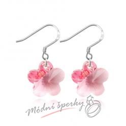 Náušnice Flower stone pink s krystaly Swarovski Elements
