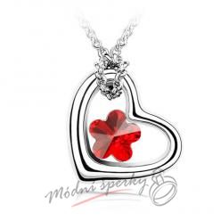 Srdíčko s červenou květinkou - krystal Swarovski elements