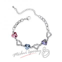 Náramek s krystaly Swarovski Elements barvená srdíčka