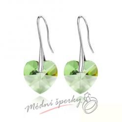 Náušnice Long heart green s krystaly Swarovski Elements