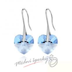 Náušnice Long heart blue s krystaly Swarovski Elements