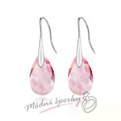 Náušnice Long tear růžové s krystaly Swarovski Elements