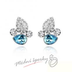 Náušnice Leaf stone blue s krystaly Swarovski Elements