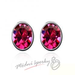 Náušnice Oval dots fuchsia s krystaly Swarovski Elements