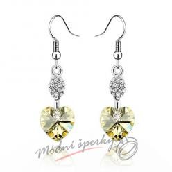Náušnice Long heart with crystal yellow s krystaly Swarovski Elements