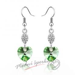 Náušnice Long heart with crystal  peridot s krystaly Swarovski Elements