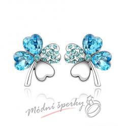 Náušnice Čtyřlístek aquamarine s krystaly Swarovski Elements