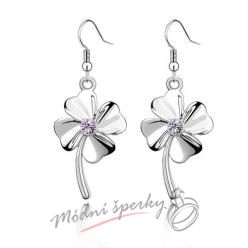 Náušnice Stříbrný čtyřlístek s fialovým krystalem s krystaly Swarovski Elements