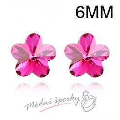 Náušnice Flower stone fuchsia 6mm s krystaly Swarovski Elements