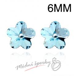 Náušnice Flower stone light sapphire 6mm s krystaly Swarovski Elements