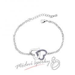 Náramek s krystaly Swarovski Elements spojená srdce tanzanite