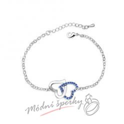 Náramek s krystaly Swarovski Elements spojená srdce sapphire