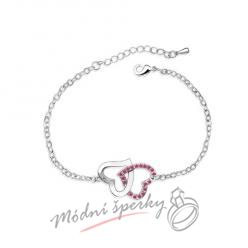 Náramek s krystaly Swarovski Elements spojená srdce rose