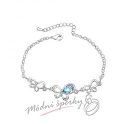Náramek s krystaly Swarovski Elements motýl aquamarine