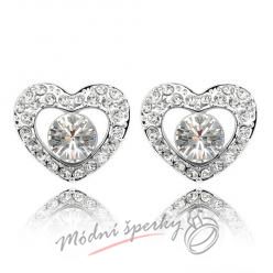 Náušnice Heart with dot clear s krystaly Swarovski Elements