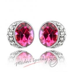 Náušnice Big dots fuchsia s krystaly Swarovski Elements