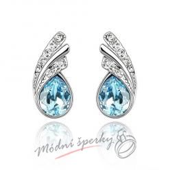 Náušnice Silver tear aquamarine s krystaly Swarovski Elements