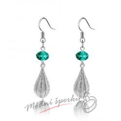 Náušnice Long silver with crystal dark green s krystaly Swarovski Elements