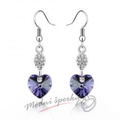 Náušnice Long heart with crystal tanzanite s krystaly Swarovski Elements