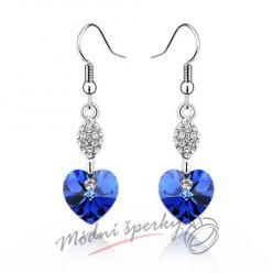 Náušnice Long heart with crystal sapphire s krystaly Swarovski Elements