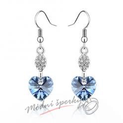 Náušnice Long heart with crystal light sapphire s krystaly Swarovski Elements