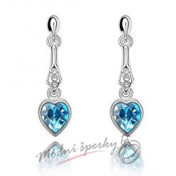 Náušnice Visací srdíčko modré s krystaly Swarovski Elements