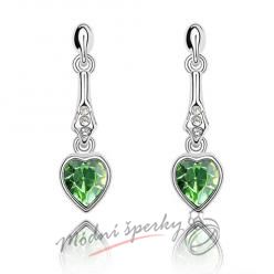 Náušnice Visací srdíčko zelené s krystaly Swarovski Elements
