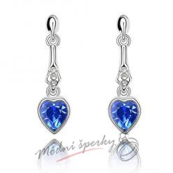 Náušnice Visací srdíčko tmavě modré s krystaly Swarovski Elements
