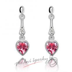Náušnice Visací srdíčko růžové s krystaly Swarovski Elements