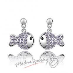 Náušnice Rybička fialová s krystaly Swarovski Elements
