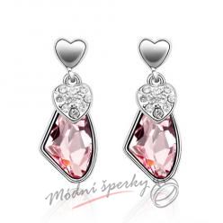 Náušnice Visací kámen růžový s krystaly Swarovski Elements