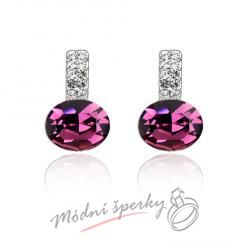 Náušnice Třpytivé krystaly s tmavě fialovým krystalem s krystaly Swarovski Elements