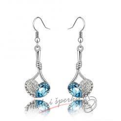 Náušnice Visací srdce auqmarine   s krystaly Swarovski Elements