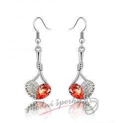 Náušnice Visací srdce red s krystaly Swarovski Elements