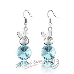Náušnice Visací králíček aquamarine s krystaly Swarovski Elements