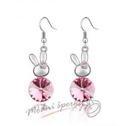Náušnice Visací králíček rose s krystaly Swarovski Elements