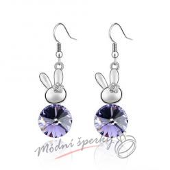 Náušnice Visací králíček tanzanite s krystaly Swarovski Elements