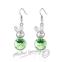Náušnice Visací králíček peridot s krystaly Swarovski Elements