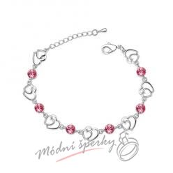 Náramek s krystaly Swarovski Elements two hearts růžové