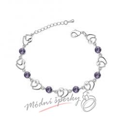 Náramek s krystaly Swarovski Elements two hearts fialové