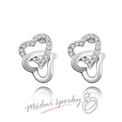 Náušnice Spojená srdce white s krystaly Swarovski Elements