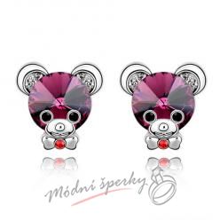 Náušnice Méďa tmavě fialový s krystaly Swarovski Elements
