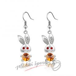 Náušnice Visací králíček zlatý s krystaly Swarovski Elements