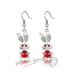 Náušnice Visací králíček červený s krystaly Swarovski Elements