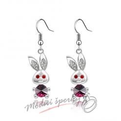 Náušnice Visací králíček tmavě fialový s krystaly Swarovski Elements