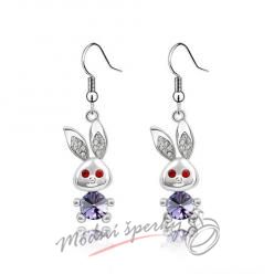 Náušnice Visací králíček fialový s krystaly Swarovski Elements