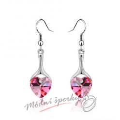 Náušnice Luxury heart fuchsia s krystaly Swarovski Elements