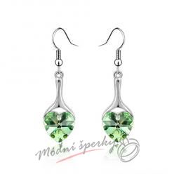 Náušnice Luxury heart peridot s krystaly Swarovski Elements
