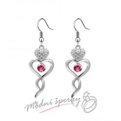 Náušnice Romantic heart rose  s krystaly Swarovski Elements